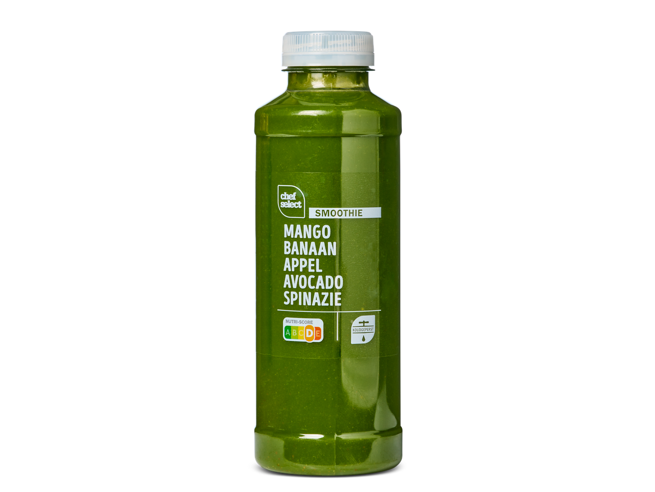Fles Chef Select smoothie met mango, banaan, appel, avocado en spinazie
