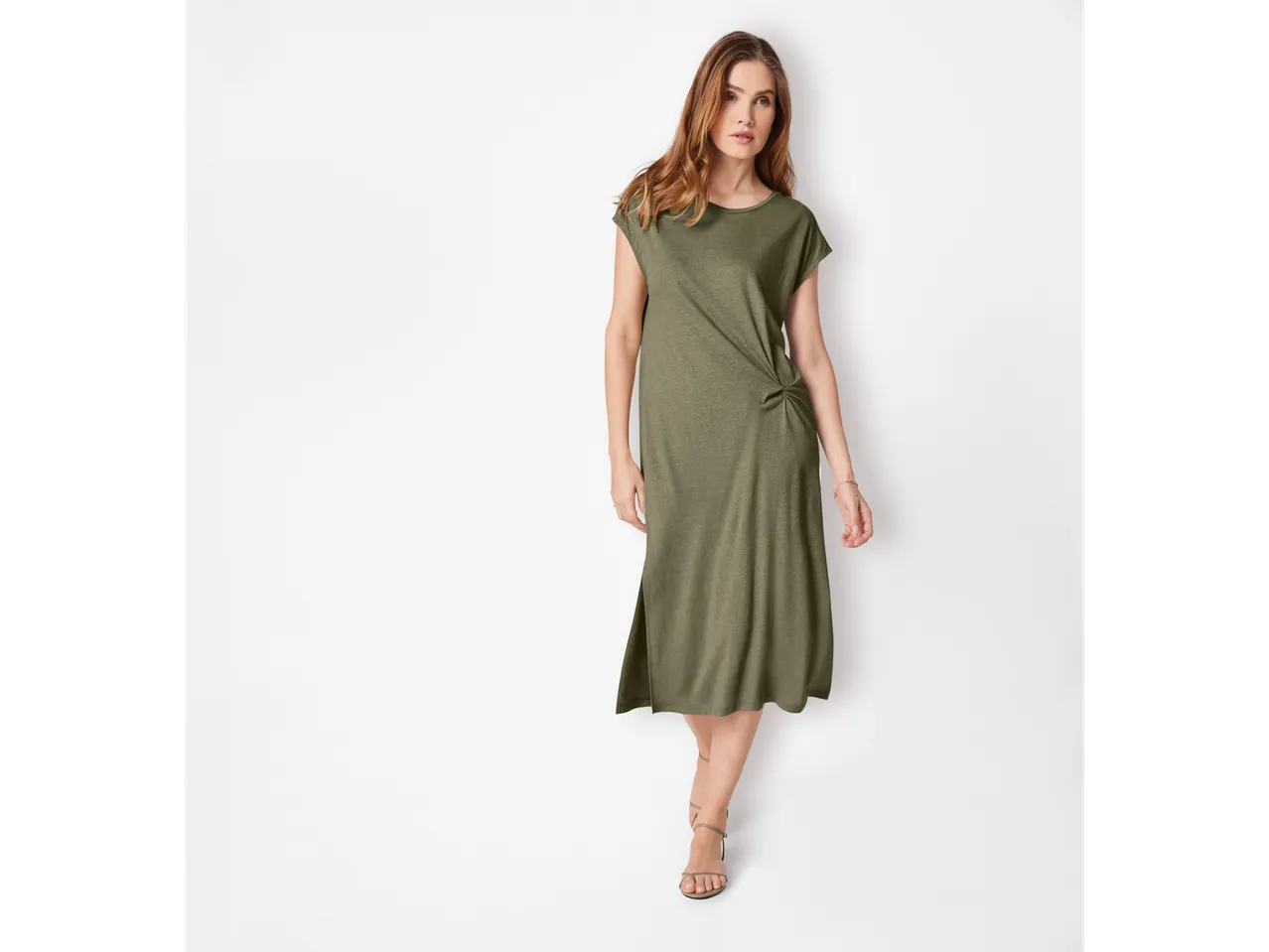 Rochie midi verde-măslină cu nod.
