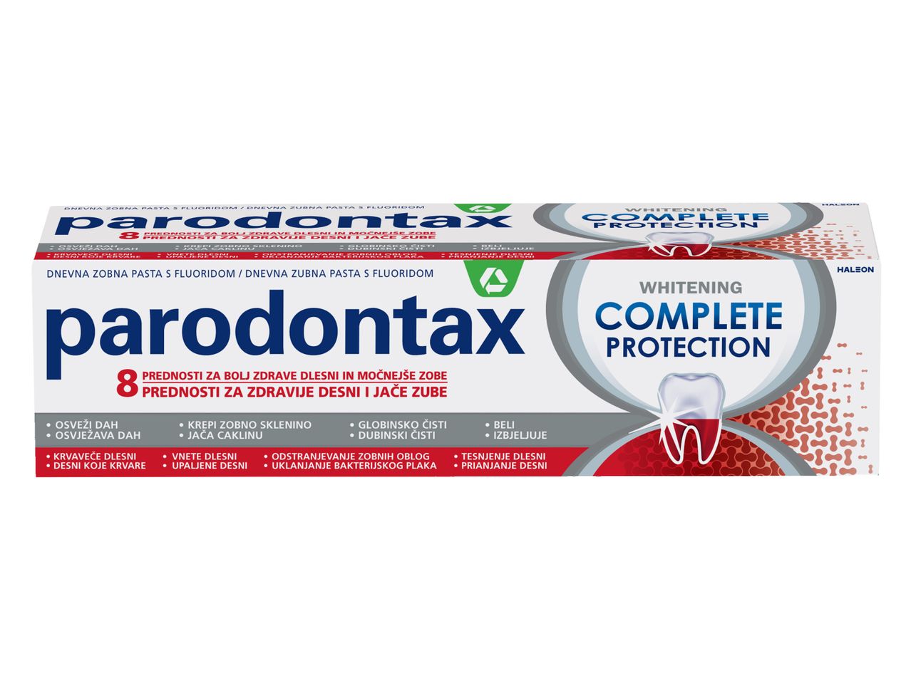 Parodontax zobna pasta za celovito zaščito dlesni.
