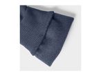 Close-up of a folded dark blue garment, showing ribbed and fuzzy textures.