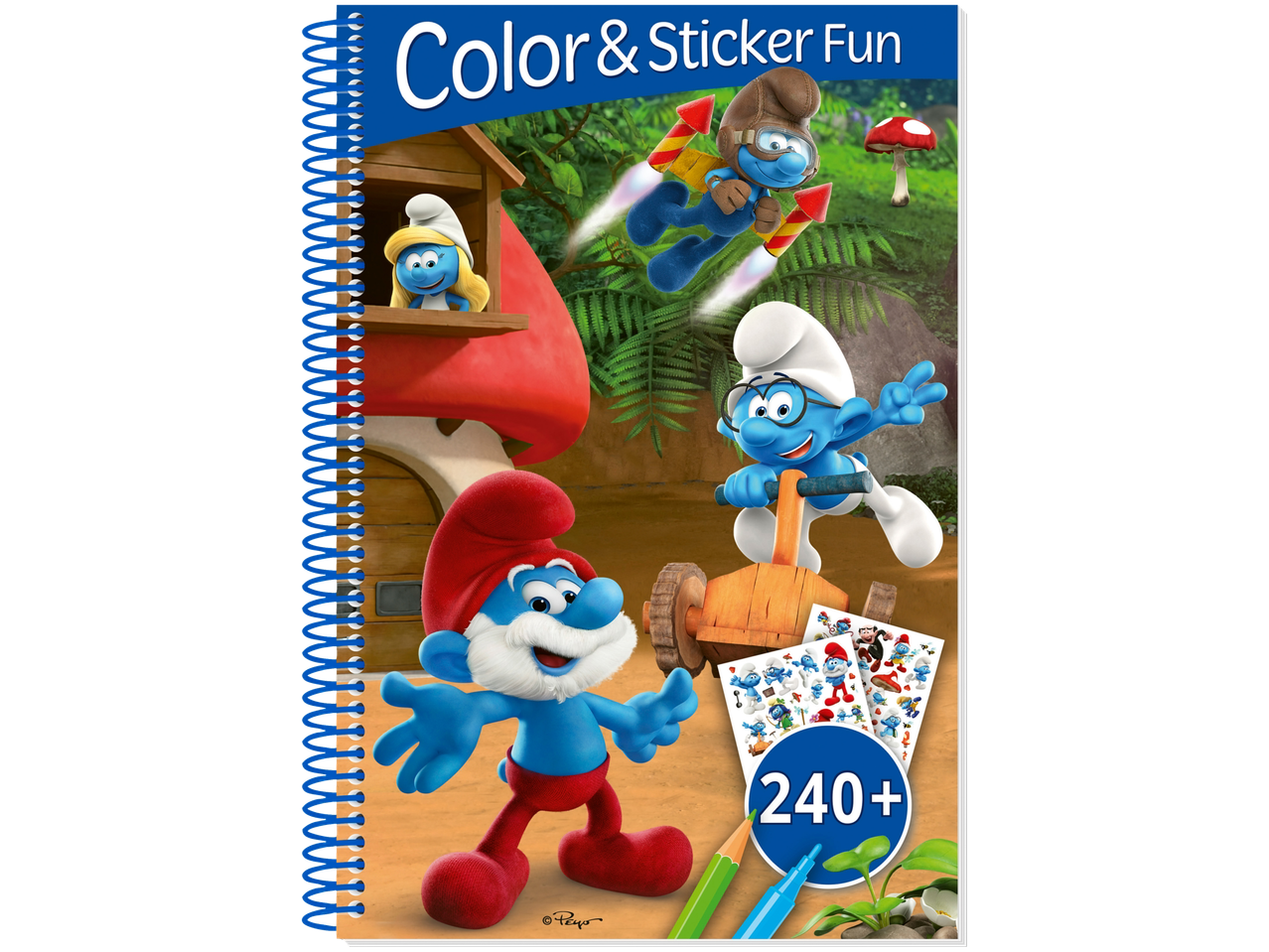 Smurfs coloring and sticker book with 240+ stickers.