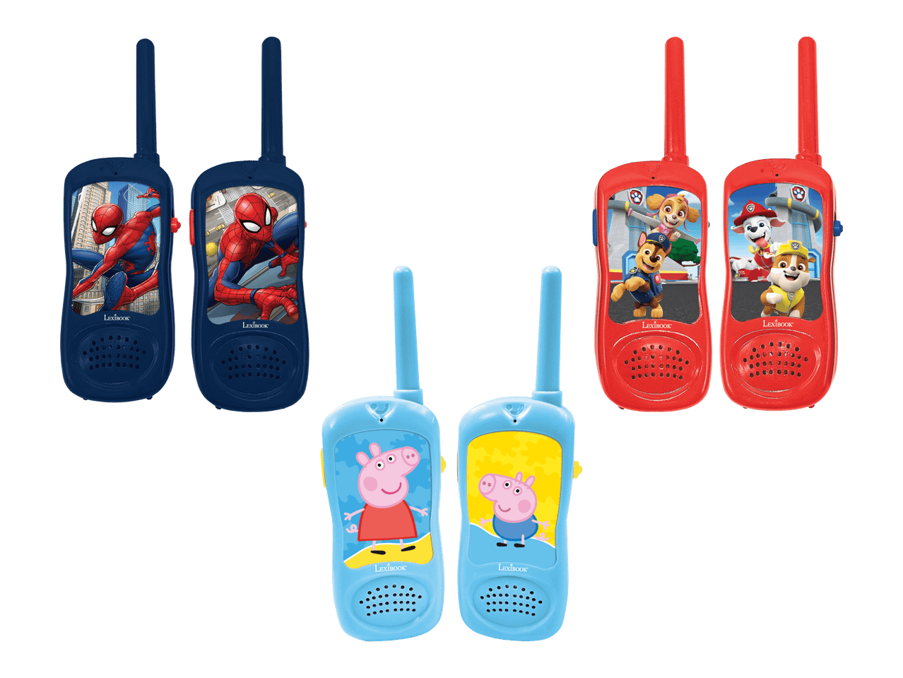 Lexibookin walkie-talkie: Spider-Man, Paw Patrol, Peppa Pig.