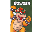 Bowser from Super Mario, with a menacing grin, on a green polka-dot background.