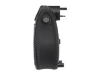 Black portable electric heater with a UK plug and power switch
