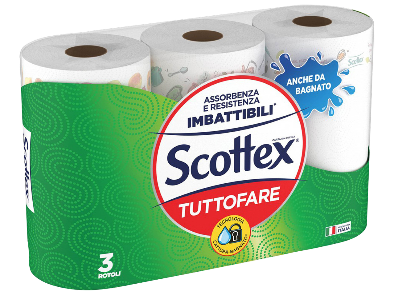 Pacchetto di 3 rotoli di carta Scottex Tuttofare.