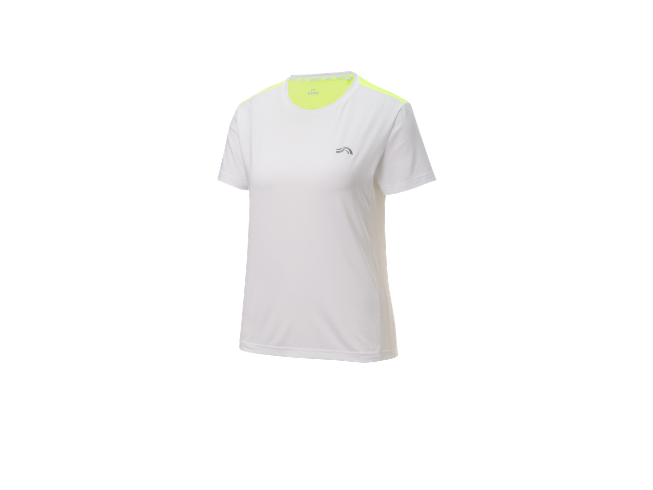 Vit Crivit löpar-t-shirt för kvinnor med ljusgula detaljer.