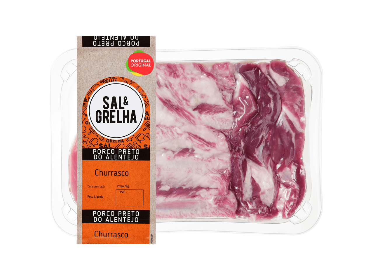 Carne de porco preto do Alentejo para churrasco, embalada a vácuo.