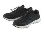 Pair of black and white athletic shoes with speed laces