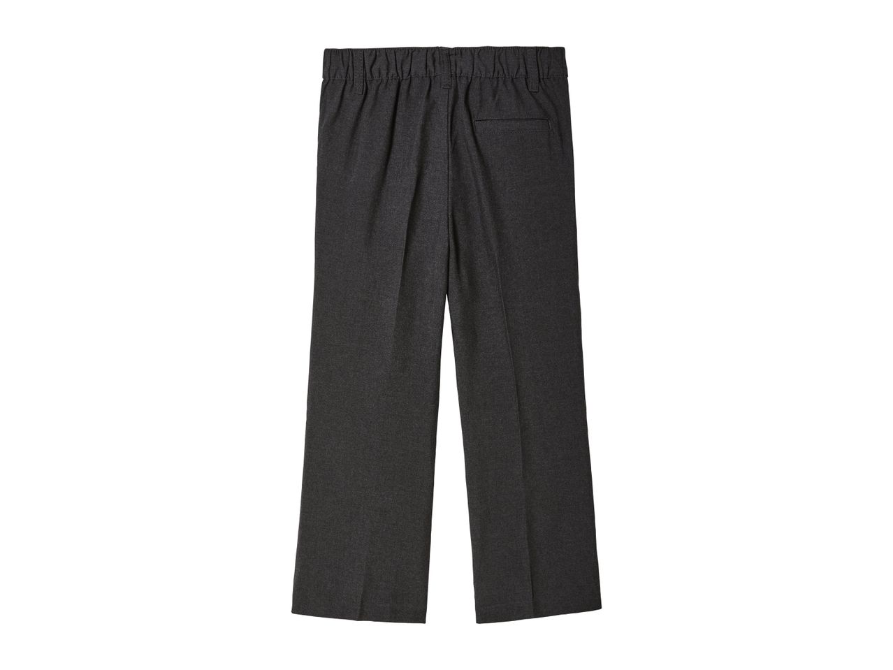 Dark gray school uniform pants with an elastic waistband and a back pocket.