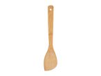 Bamboo spatula with a hole in the handle, isolated on a white background