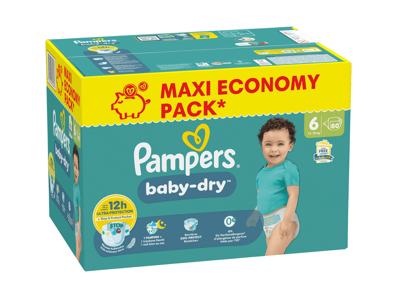 Pampers Baby-Dry Windeln, Größe 6 (13-18 kg), Maxi Economy Pack mit 80 Stück
