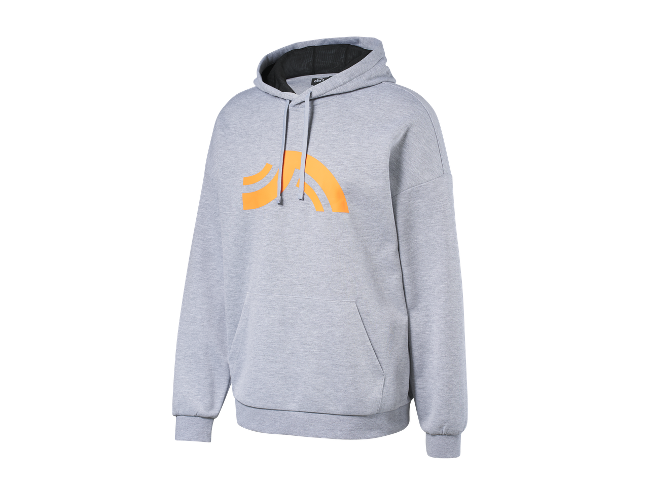 CRIVIT sieviešu vai vīriešu džemperis ar kapuci, pelēks ar oranžu logotipu