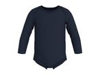 Dark blue long-sleeved baby bodysuit with snap fasteners