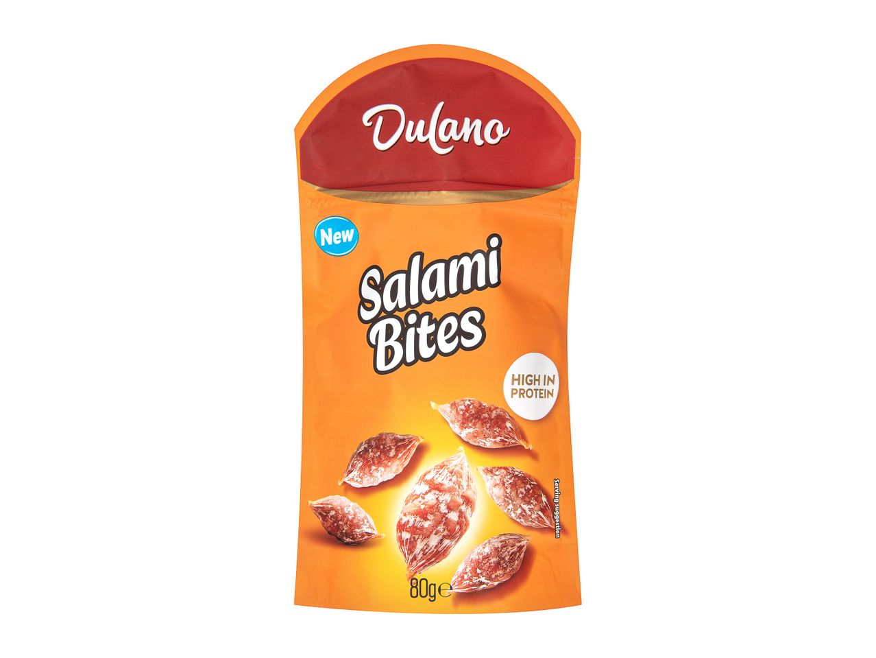 Dulano Salami Bites pouch: salami snacks, high in protein.