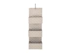 Beige fabric hanging organizer with three pockets.