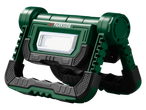 Proiector LED PARKSIDE verde și negru cu mâner, iluminând o zonă de lucru.