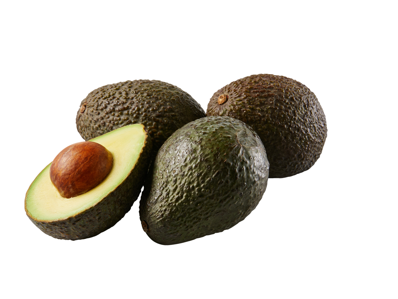 Drie avocado's en één gehalveerd.
