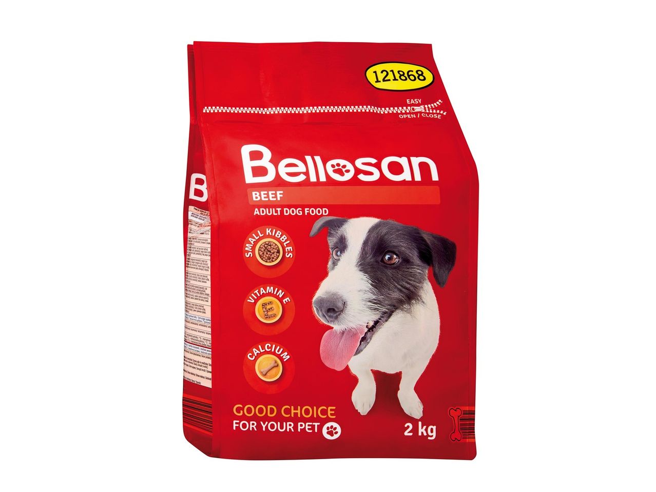 Bellosan kutyaeledel: marha, apró szemcsék.