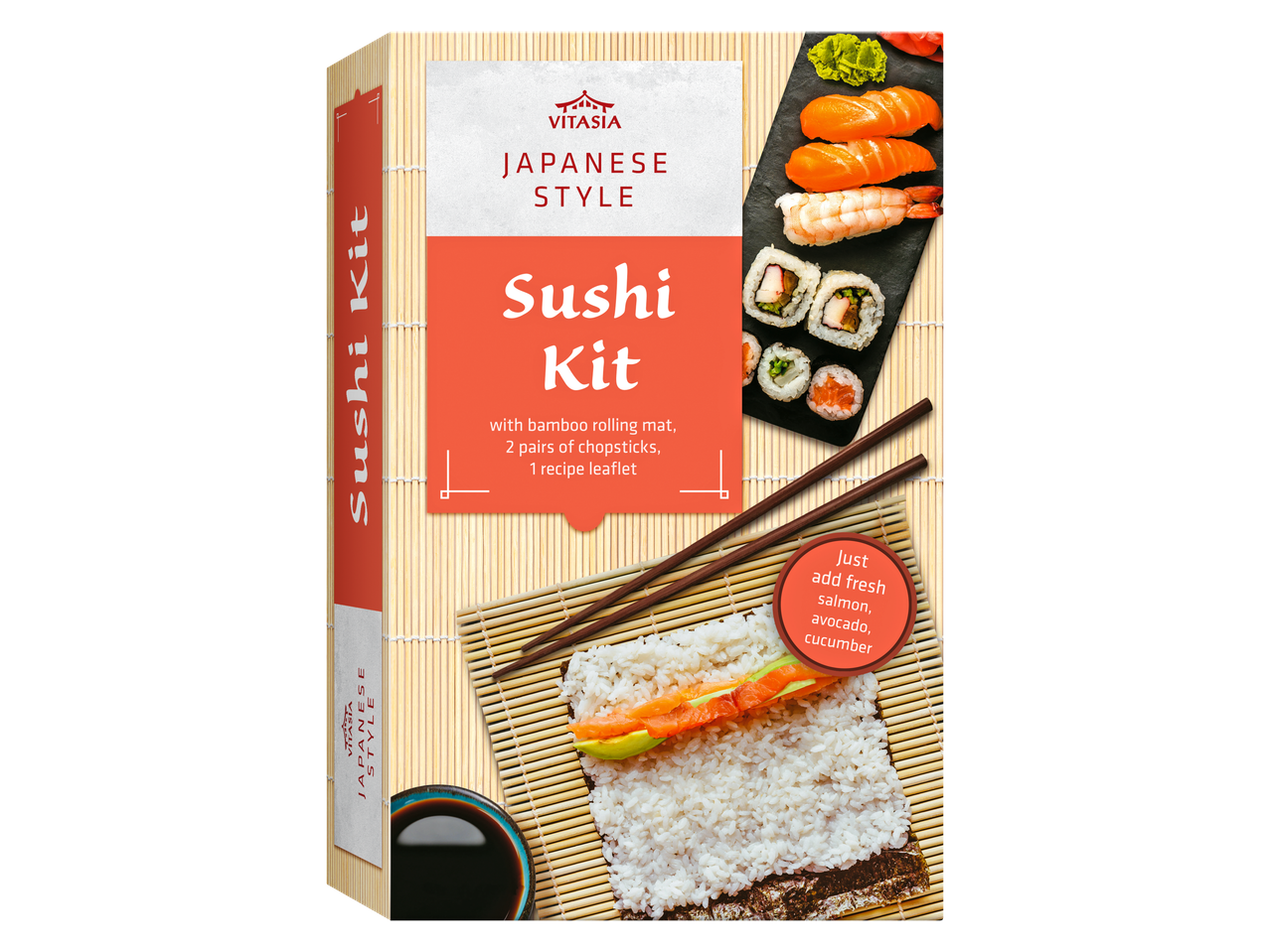 VitAsia Japanse stijl Sushi Kit: inclusief bamboe rolmat, eetstokjes en recept.