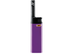 Briquet à gaz violet avec buse noire et logo de l'entreprise.