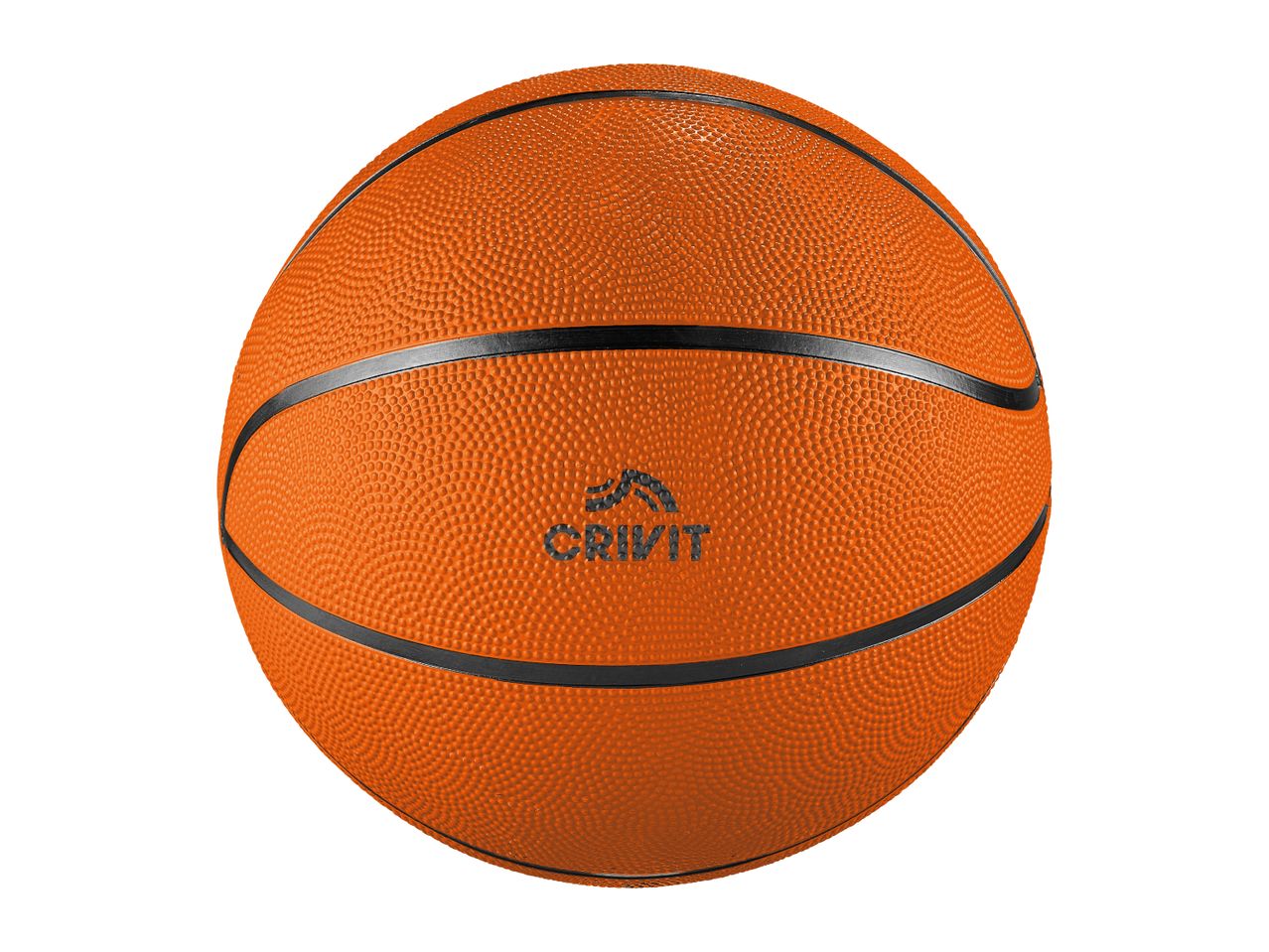 An orange basketball with black seams and a textured surface, centered on a white background.