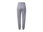 Grey sweatpants with an elastic waistband and ribbed cuffs, back view.
