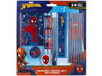 Conjunto escolar Spider-Man com caderno, canetas, lápis, régua, borracha e afia.