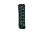 A coil of dark green rope with red accents is shown against a white background.