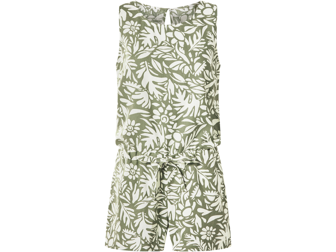 Macacão feminino ESMARA com padrão floral e laço na cintura