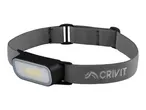 Grey headlamp with a rectangular light and an adjustable elastic strap.