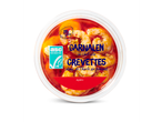 Garnalen in chili-olie, een tapasgerecht met de tekst 'Apéro' en ASC-keurmerk.