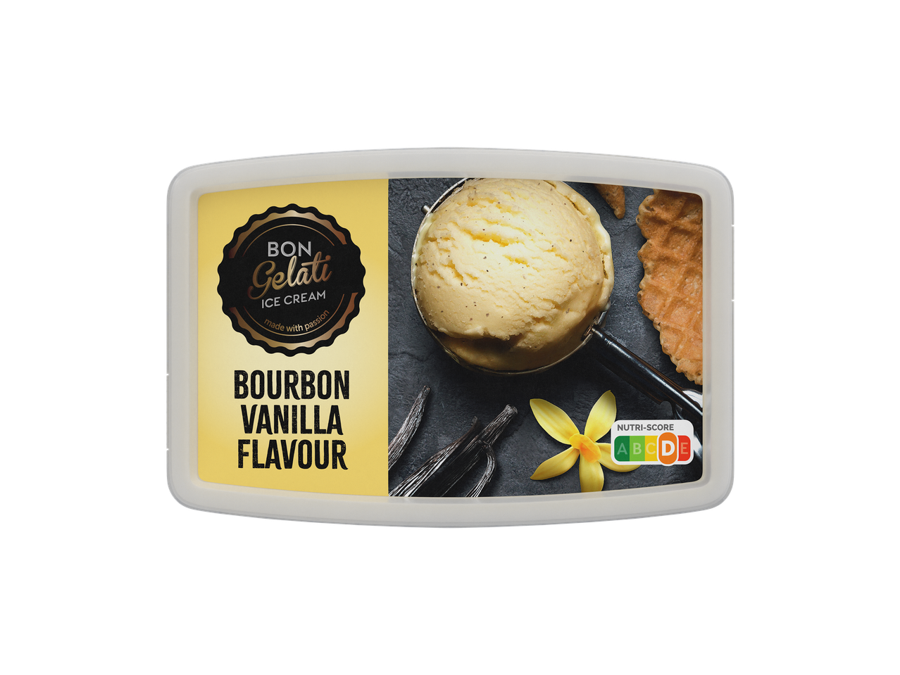 Bon Gelati gelado de baunilha Bourbon com baunilha de Madagáscar e Nutri-Score A.