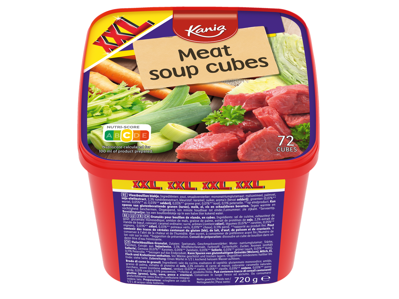 Kania XXL cubes de bouillon de viande : 72 cubes, légumes et viande.