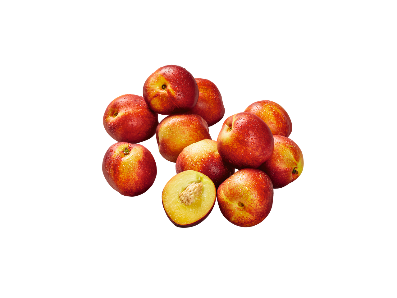 Sappige rode nectarines, sommige gehalveerd.
