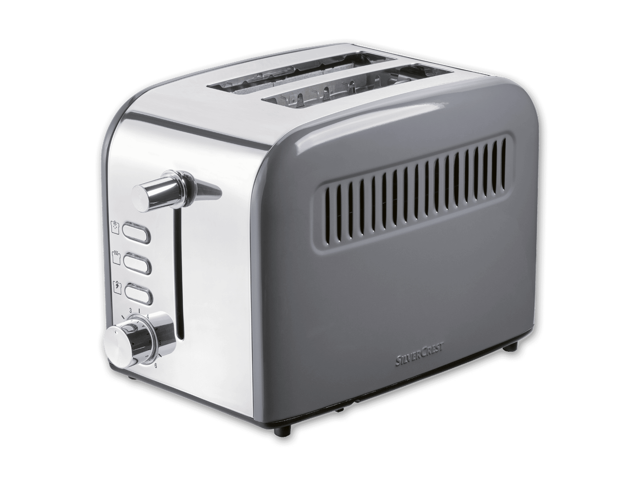 Ein silberner SilverCrest-Toaster mit zwei Schlitzen.