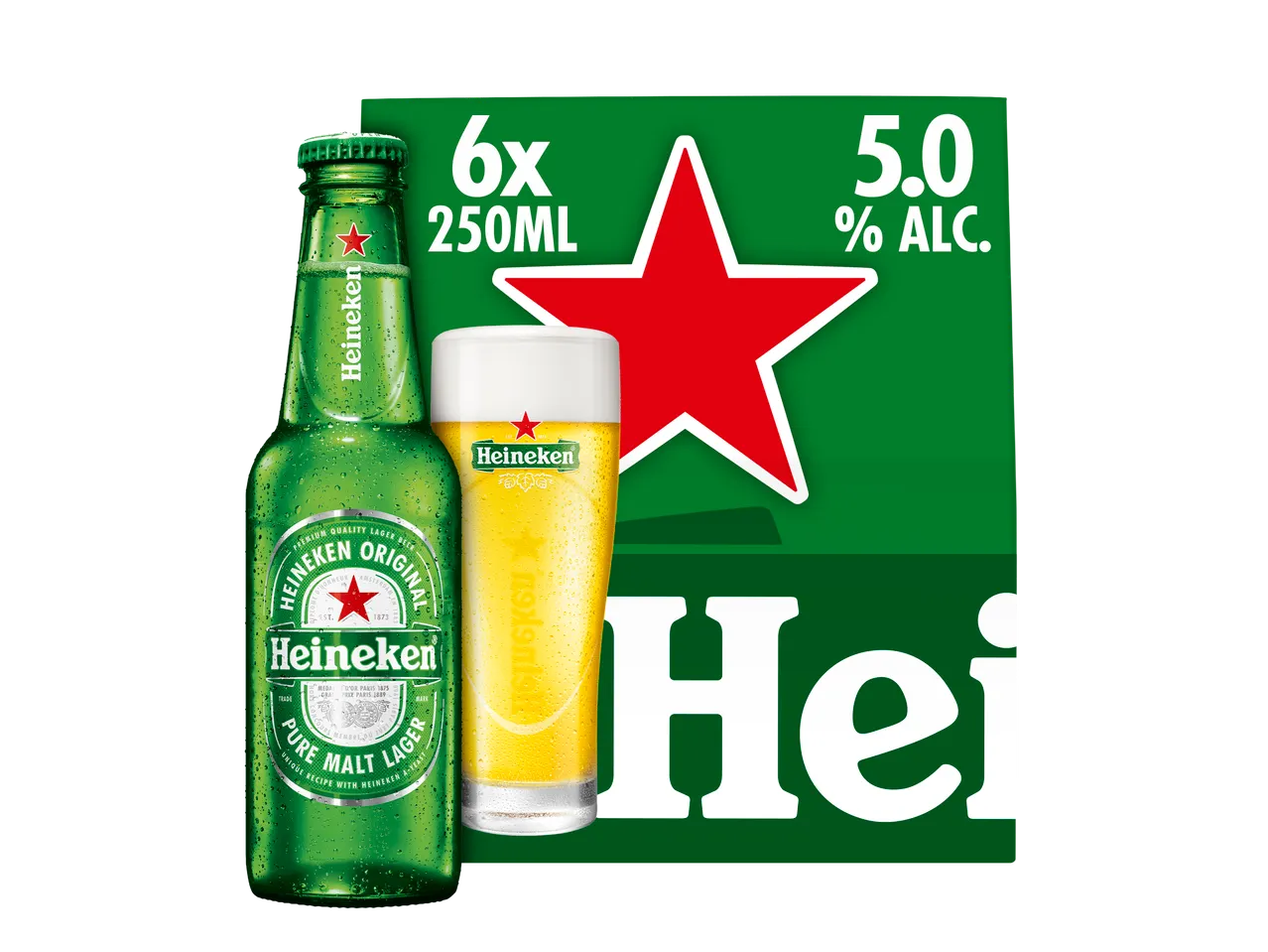 Heineken: bierfles en glas.