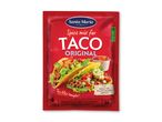 Krydderiblanding til taco med billede af tacos og teksten 'Original' og 'Mild'.