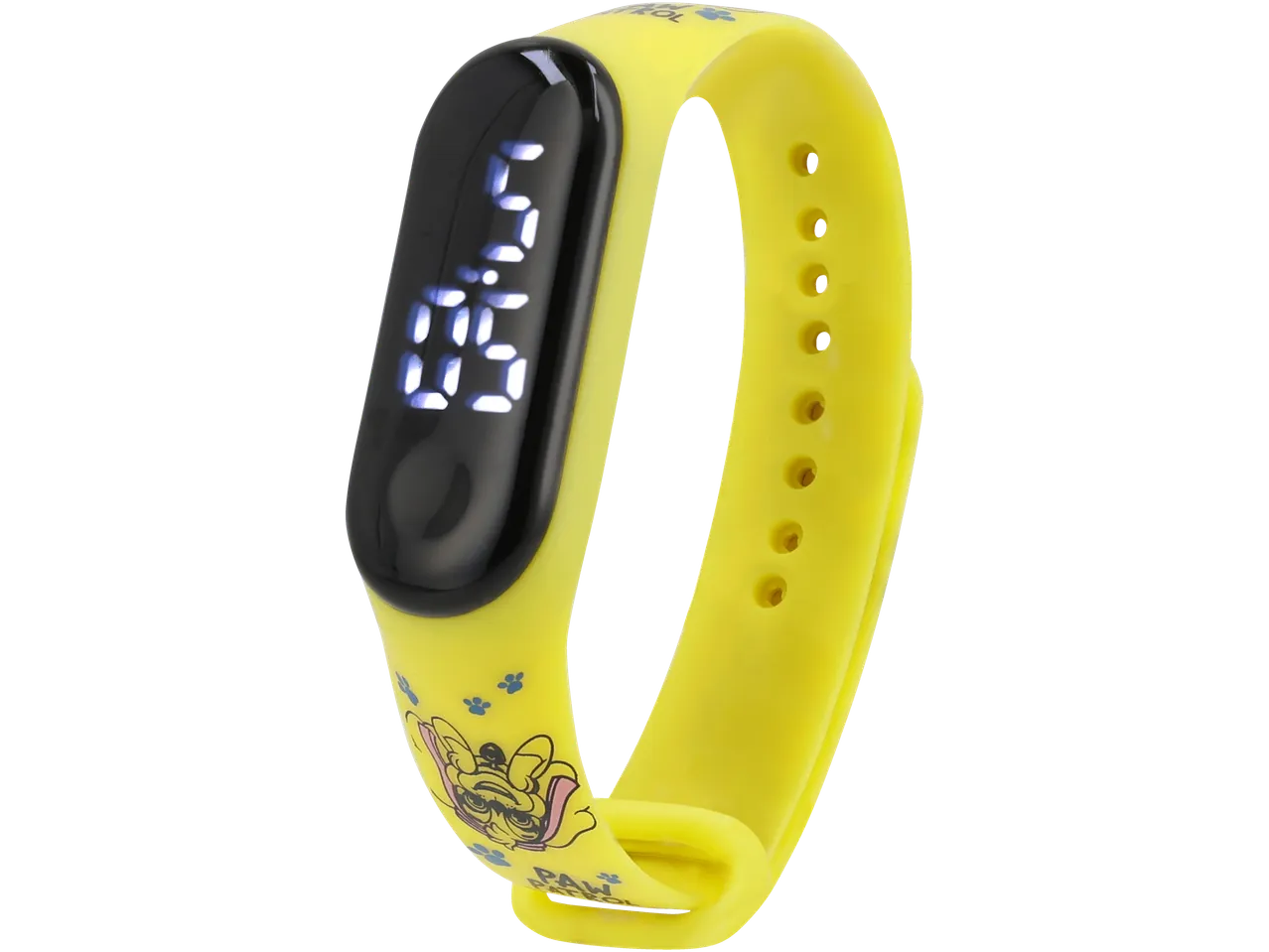 Montre digitale jaune en forme de bracelet avec un motif Pat' Patrouille.