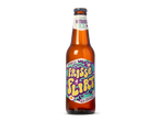 Fles witbier met 0,3% alcohol, met een kleurrijk etiket met bloemen en vlinders.
