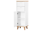 Livarno Tall Bathroom Cabinet with two drawers and an open cabinet with shelves, white and wood