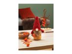 A gnome figurine with a red hat and beard, surrounded by autumn decorations.