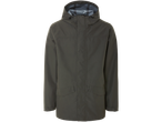 Dark green waterproof parka jacket with a hood and pockets.