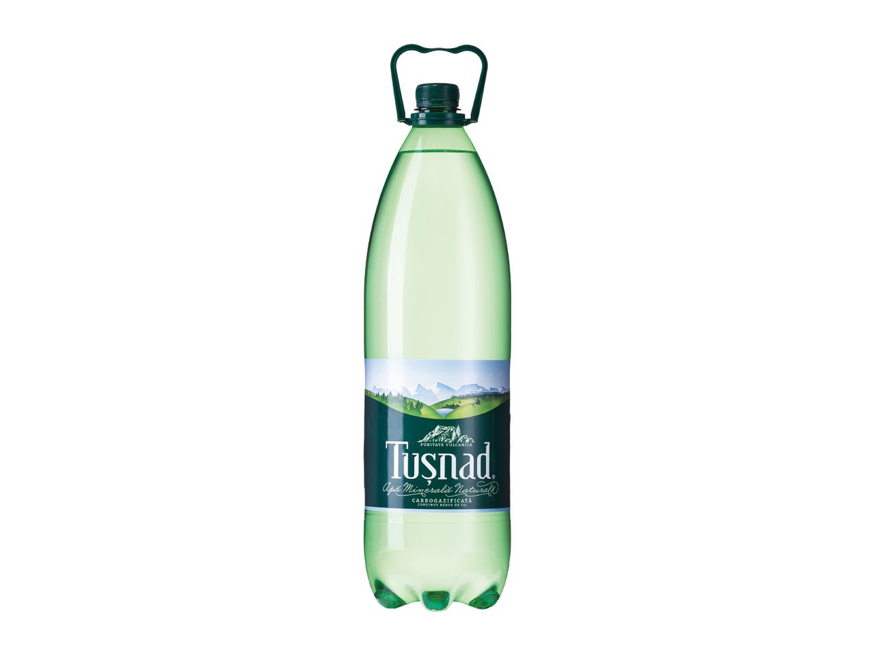 Sticla de apă minerală carbogazificată Tășnad cu mâner.