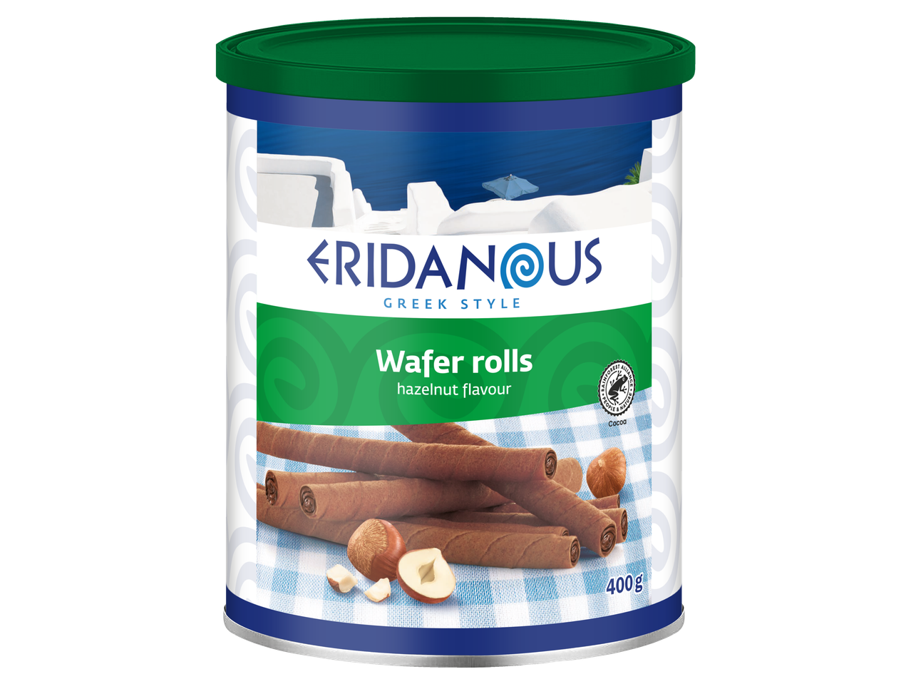 Eridanus grčki stil, posuda sa rolnama vafla ukusa lešnika (400g).