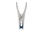 A single white and blue clothes peg, viewed from the front.