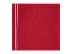 Red terry cloth towel with two white stripes