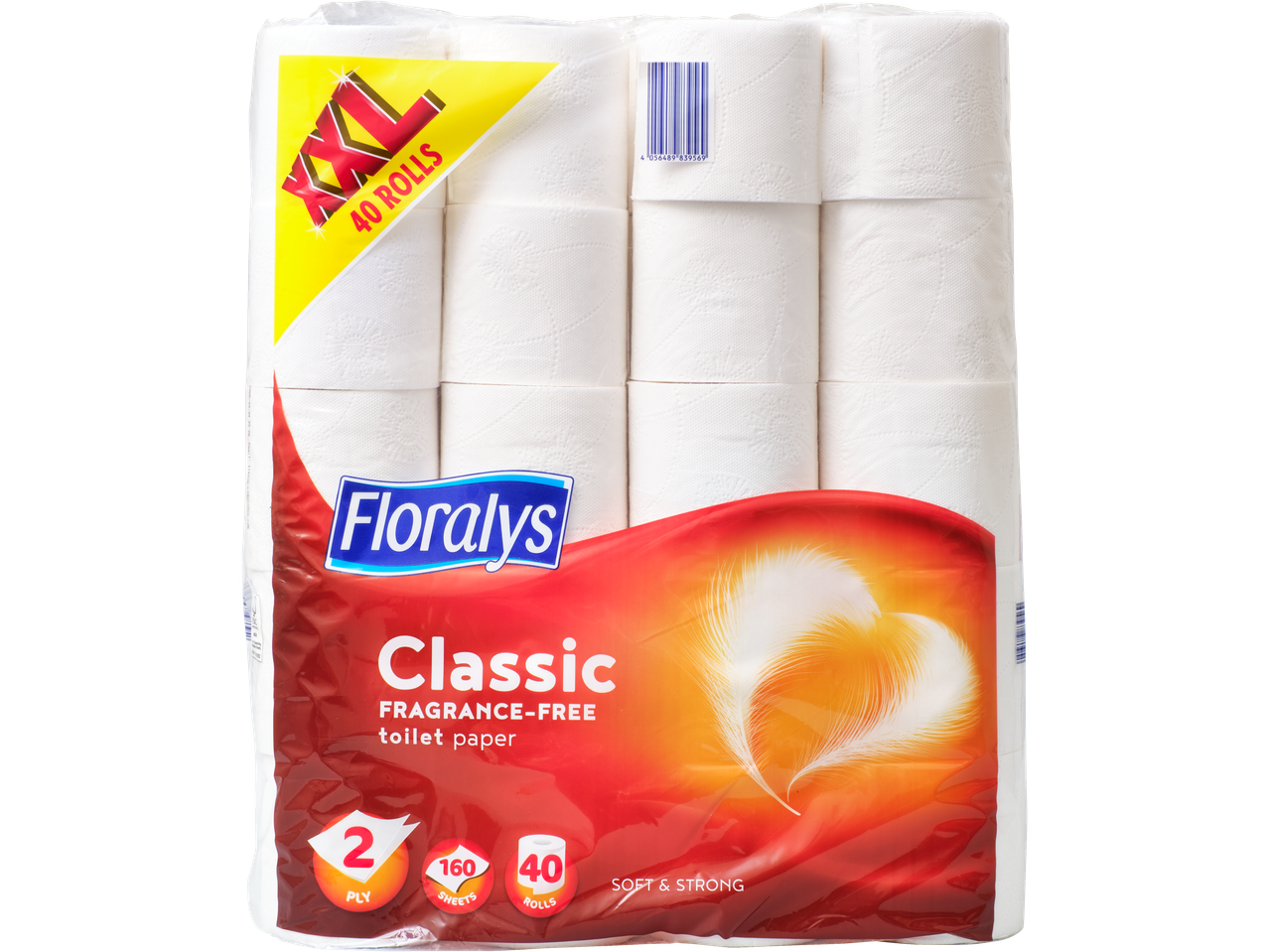 Floralys Classic tualettpaber, 40 rulli, 2-kihiline, 160 lehte, lõhnavaba.