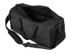 Black duffel bag with shoulder strap and handles.