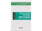Paquet de 200 feuilles doubles perforées, grands carreaux, 21 x 29,7 cm, 70g, emballage zéro plastique.