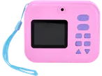Máquina fotográfica digital rosa Lupilu com alça azul e botões roxos